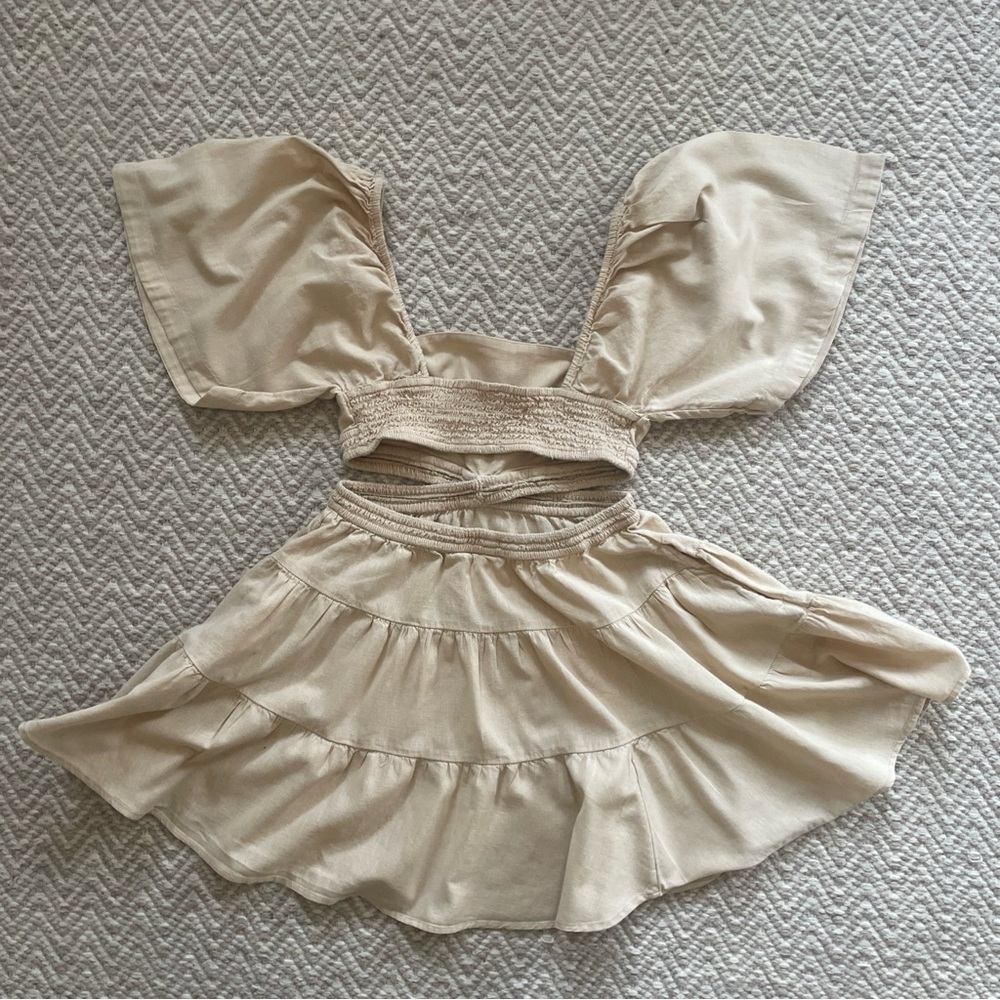 Free People Dress Womens S/P Beige Cross Of Sunlight Mini Boho Square Neck - Picture 9 of 11